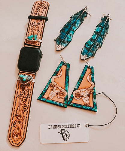 Leather and Turquoise Smart Watch Band